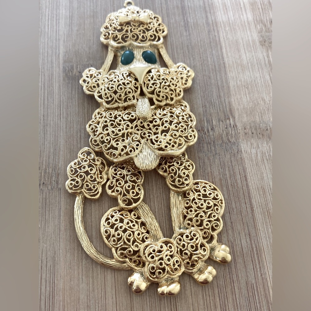 Rarest 1970 vintage gold antique large poodle pendant